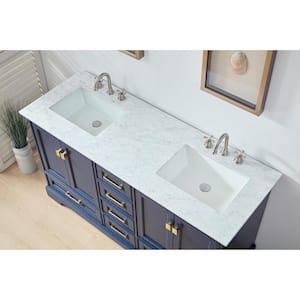 Newport 60 in. W x 22 in. D x 34.5 in. H Double Sink Freestanding Bath Vanity in White with White Carrara Marble Top