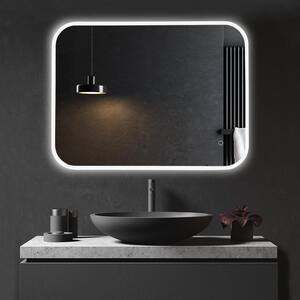 36 in x 28 in Frameless Vanity 3-Color Lighted Wall Mounted LED Bathroom Mirror With Dimmer Memory Touch Switch Anti Fog