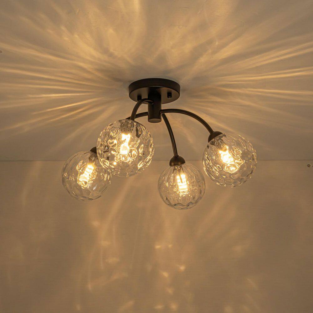 Gianna 4-Light 20 in. Modern Sputnik Matte Black Water Ripple Glass Globe Bubble Semi-Flush Mount Light for Dining Room price history on PriceWatchPro
