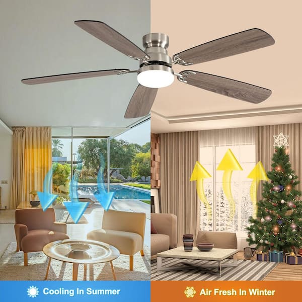 52 in. Integrated LED Indoor Brushed Nickel Downrod Mount Ceiling Fan With Light Kit and Remote Control