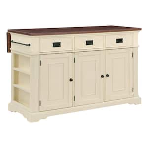 Palisade Off-White Wood 56.75 in. Kitchen Island with Drawers