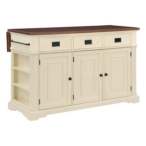 OSP Home Furnishings Palisade Off-White Wood 56.75 in. Kitchen Island with Drawers
