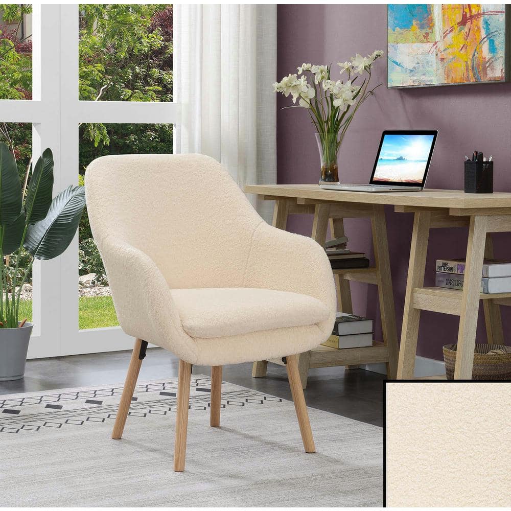 Sherpa Crème Cozy Accent Chair with Solid Red Oak Legs