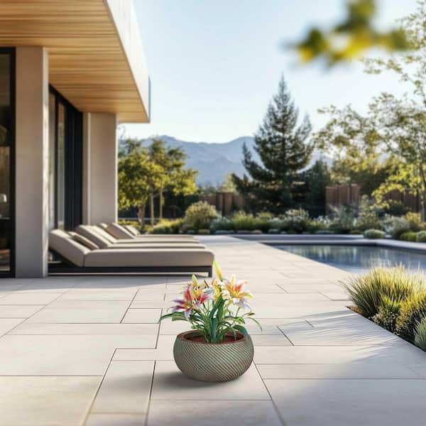 12.5 in. Medium Muted Teal(Enhanced Interior) Concrete Round Planter / Pot with Drainage Holes