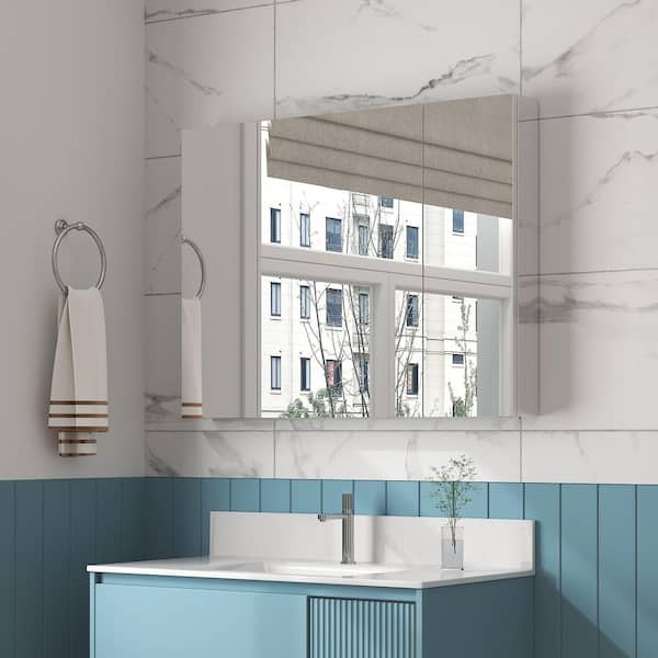 WYonder 40 in. W x 30 in. H Rectangular Aluminum Recessed/Surface Mount Medicine Cabinet with Mirror