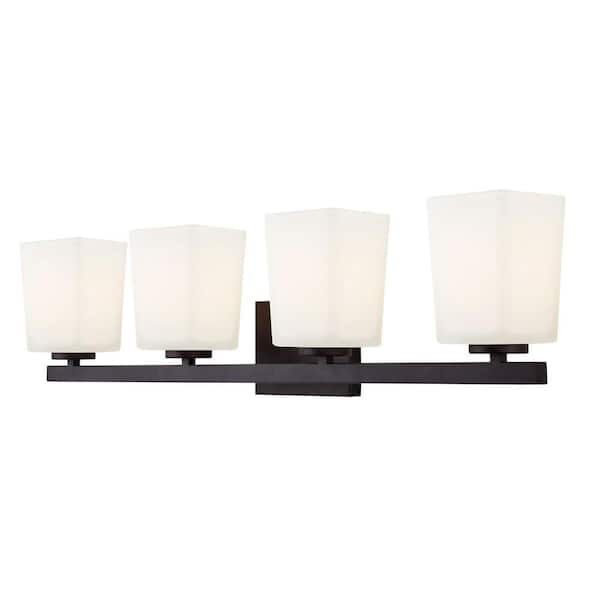 CANARM Hartley 4-Light Oil Rubbed Bronze Vanity Light with Flat Opal Glass