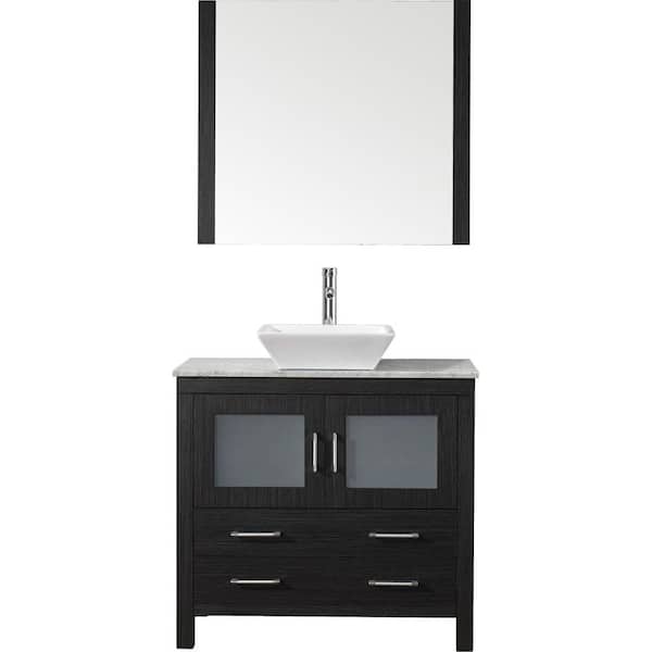 Virtu USA Dior 31 in. W Bath Vanity in Zebra Gray with Marble Vanity Top in White with Square Basin and Mirror