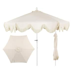 Collins 9 ft. Classic Cottage Tassel Market Patio Umbrella with Auto-Tilt, Crank, Wind Vent and UV Protection in Cream