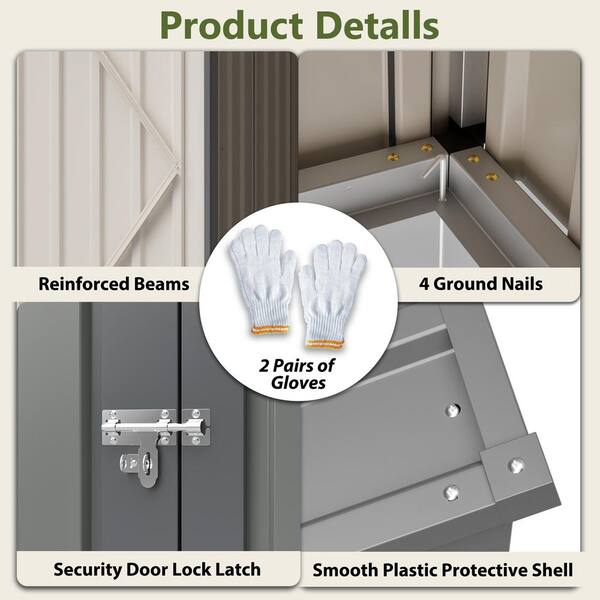 4 ft. W x 7 ft. D Olive Gray Heavy-Duty Metal Lean-To Shed for