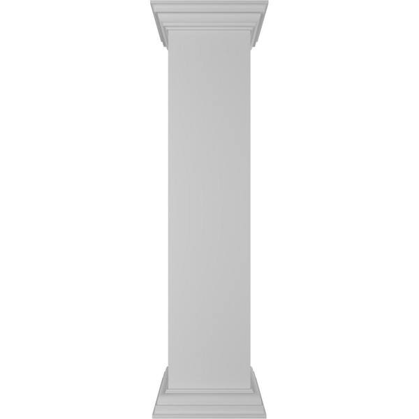 Ekena Millwork Plain 48 in. x 10 in. White Box Newel Post with Peaked Capital and Base Trim (Installation Kit Included)