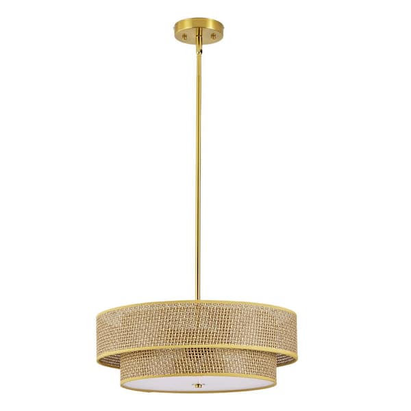 17.7 in. Round Matte Gold Flush Mount Ceiling Light, Modern Boho Drum Lamp for Living Room, E26 Base Bulb Not Included