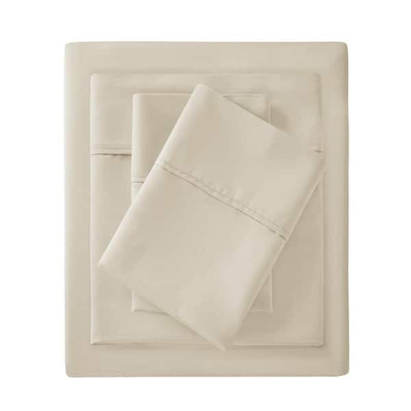 Madison Park 300-Thread Count Organic 4-Piece Taupe Cotton Queen Deep Pocket Sheet Set