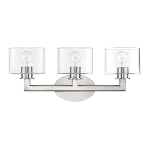 Bernardino 23.75 in. 3-Light Brushed Nickel Vanity Light with Mouth Blown Clear Glass