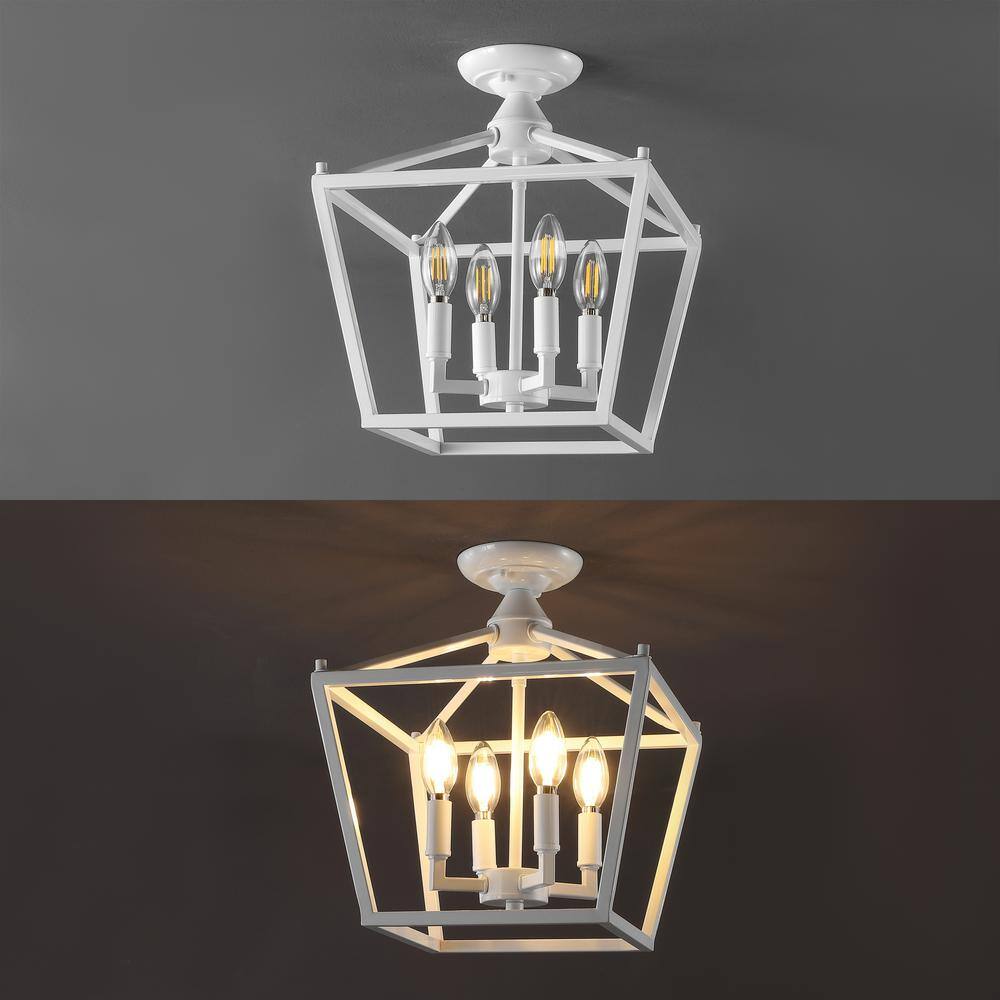 White Iron Farmhouse LED Lantern Flush Mount Light
