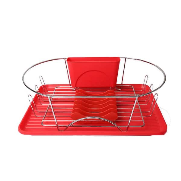  Uniware Red Chrome Dish Rack with Plastic Tray