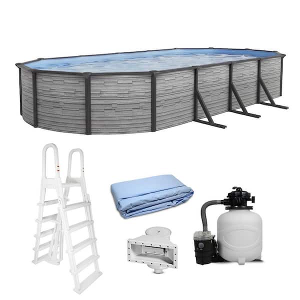 Montilla 12 x 24 ft. Oval 52 in. Deep Above Ground Pool Package with 6 in. Top Seats, Sand Filter Ladder, Skimmer, Liner