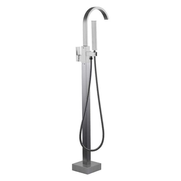 IVIGA Brass Single-Handle Floor Mount Claw Foot Freestanding Tub Faucet Bathtub Filler with Hand Shower in Brushed Nickel