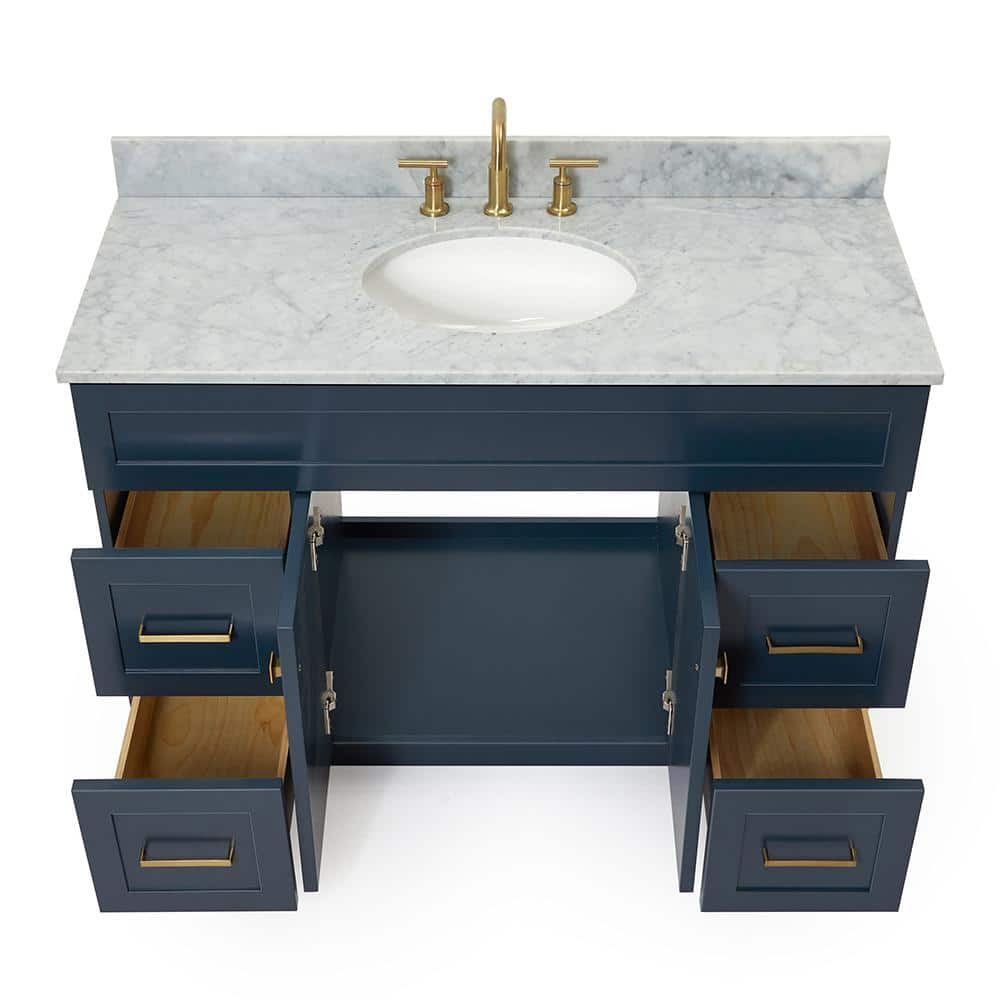 Hamlet 49" Midnight Blue Freestanding Vanity with White Marble Top