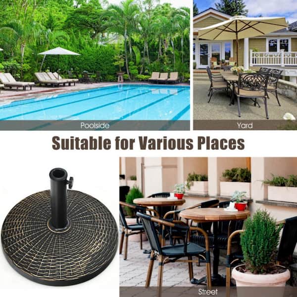 22 lbs Resin Patio Umbrella Base in Bronze with Wicker Style for Outdoor Use