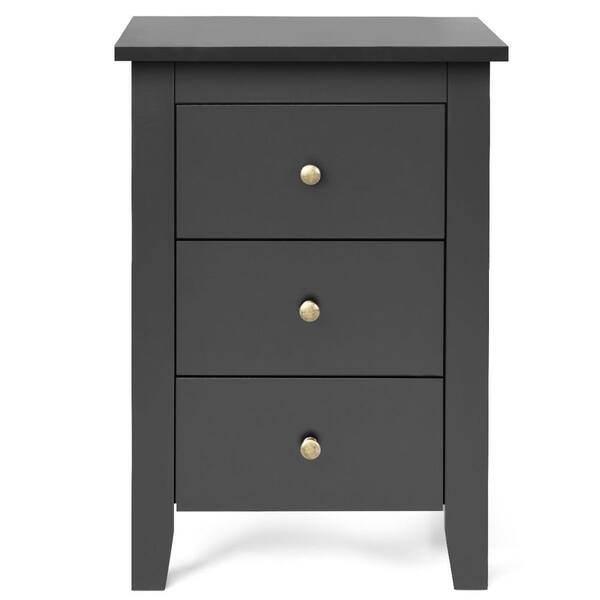 Costway 3Drawers Black Nightstand 26 in. x 18 in. x 14.5 in. (Set of 2