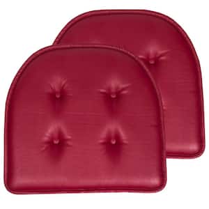 Faux Leather Memory Foam Tufted U-Shape 16 in. x 17 in. Non-Slip Indoor/Outdoor Chair Seat Cushion (2-Pack), Burgundy