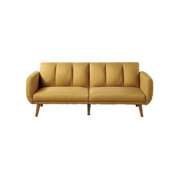 Donason 81 in. W Square Arm Polyfiber 3-Seat Straight Convertible Bed Sofa in Yellow