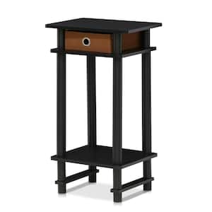 Modern 15.55 in. Black Espresso/Brown Wood End Table with Bin Drawer