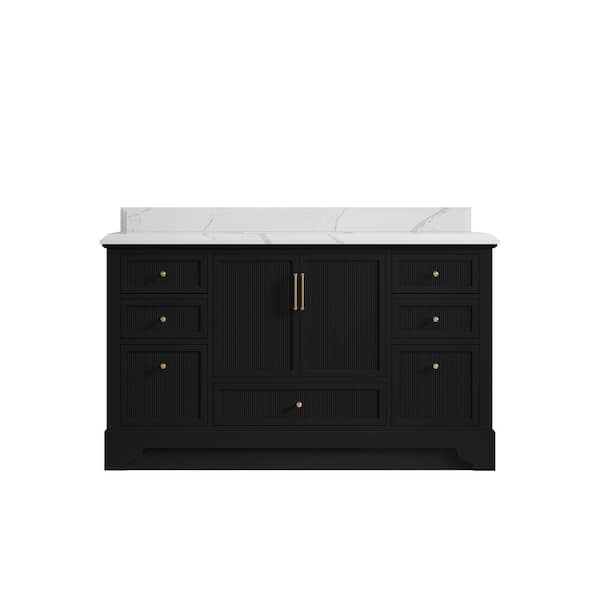 Willow Collections Alys 60 in. W x 22 in. D x 36 in. H Single Sink Bath Vanity in Black with 1.5 in. Calacatta Laza Top