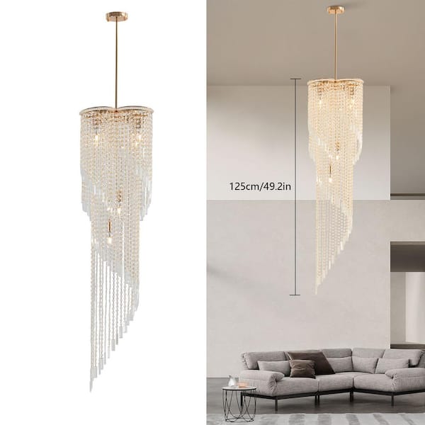 OUKANING 16-Light Gold Modern Spiral Crystal Chandelier for