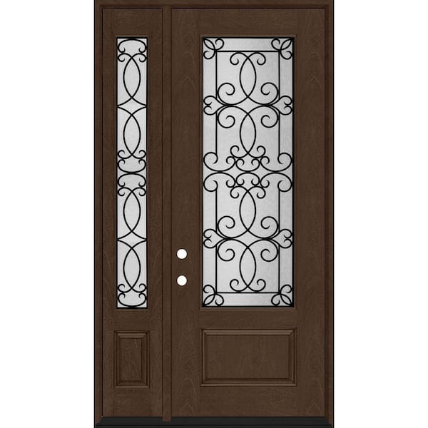 Steves & Sons Regency 51 in. x 96 in. 3/4Lite Georgian Decorative Glass RHIS Hickory Mahogany Fiberglass Prehung Front Door w/12 in.SL