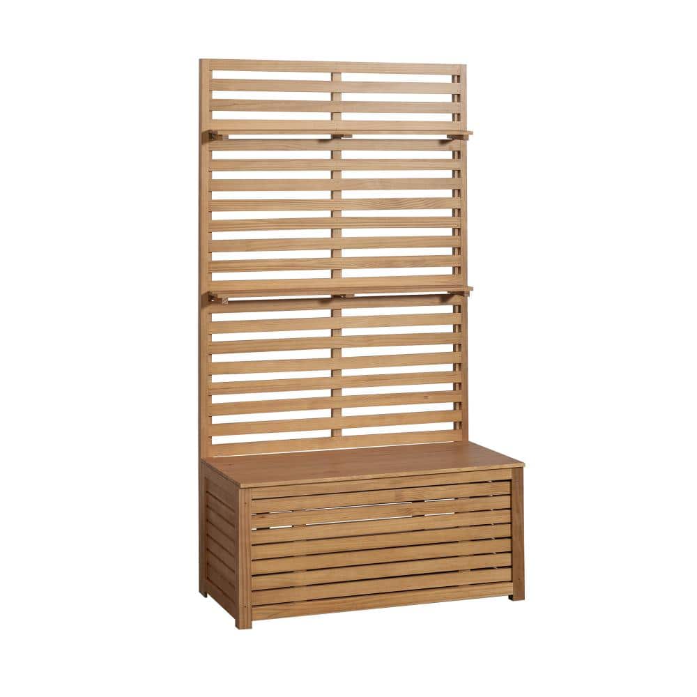 "70.8"" H x 37.4"" W Natural Wood Privacy Screen with Storage Bench & Planter, Freestanding Trellis for Climbing Plants" price history on PriceWatchPro