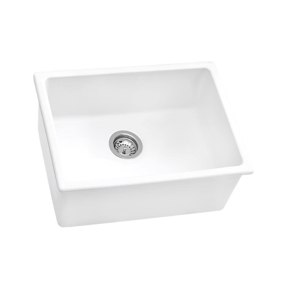 Ruvati 24-Inch White Fireclay Drop-In Single Bowl Kitchen Sink