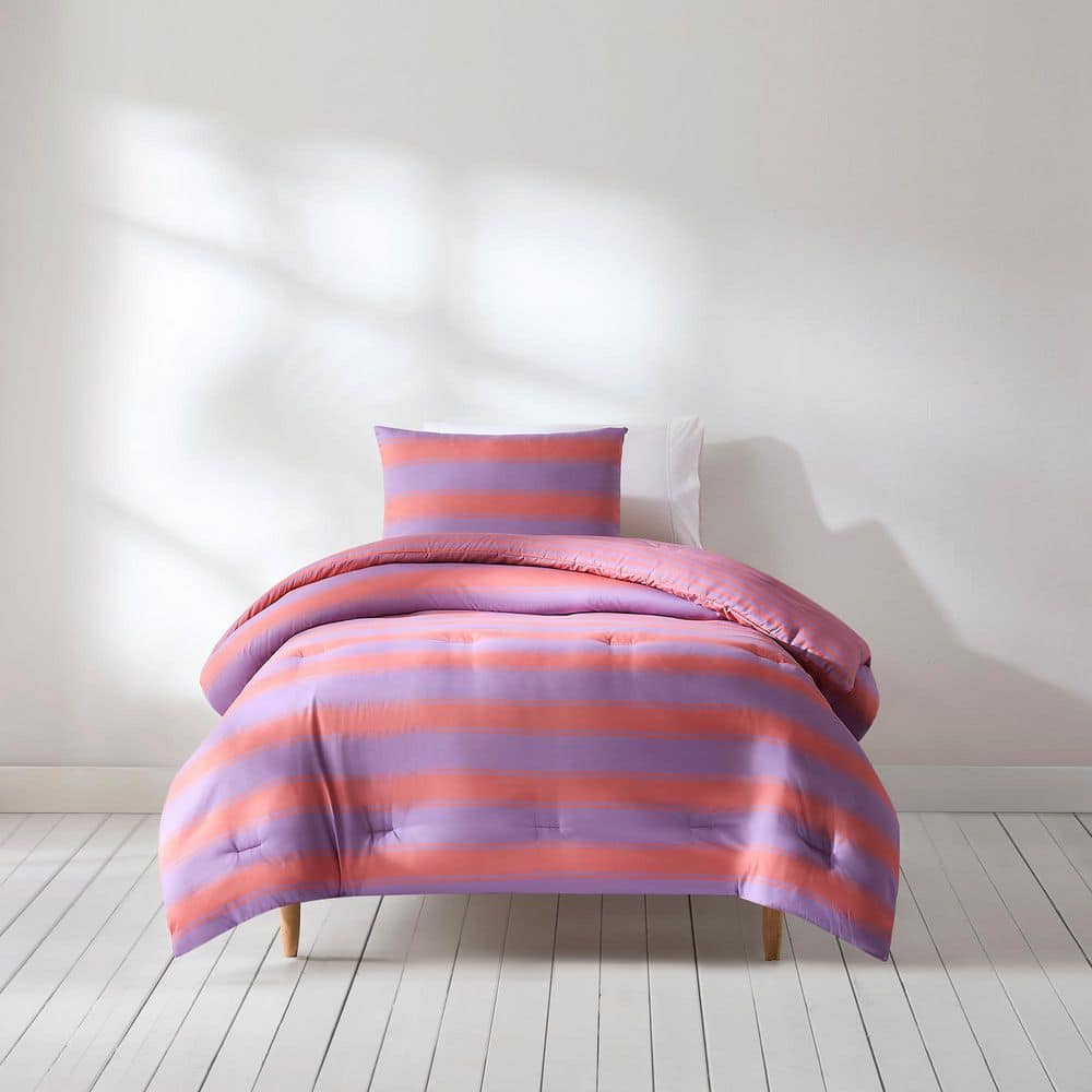 Gale Cabana Stripe 2-Piece Coral/Purple Microfiber Twin/Twin-XL Comforter Set price history on PriceWatchPro