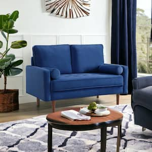 57 in. Blue Solid Velvet 2-Seater Loveseat