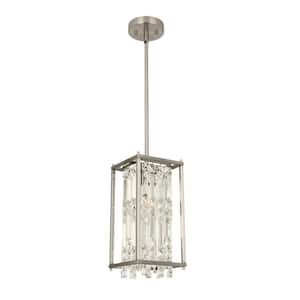 Jasslynn 60 Watt 1 Light Brushed Nickel Luxury Pendant Light with Rectangle Crystal Glass Shade for Kitchen Living Room