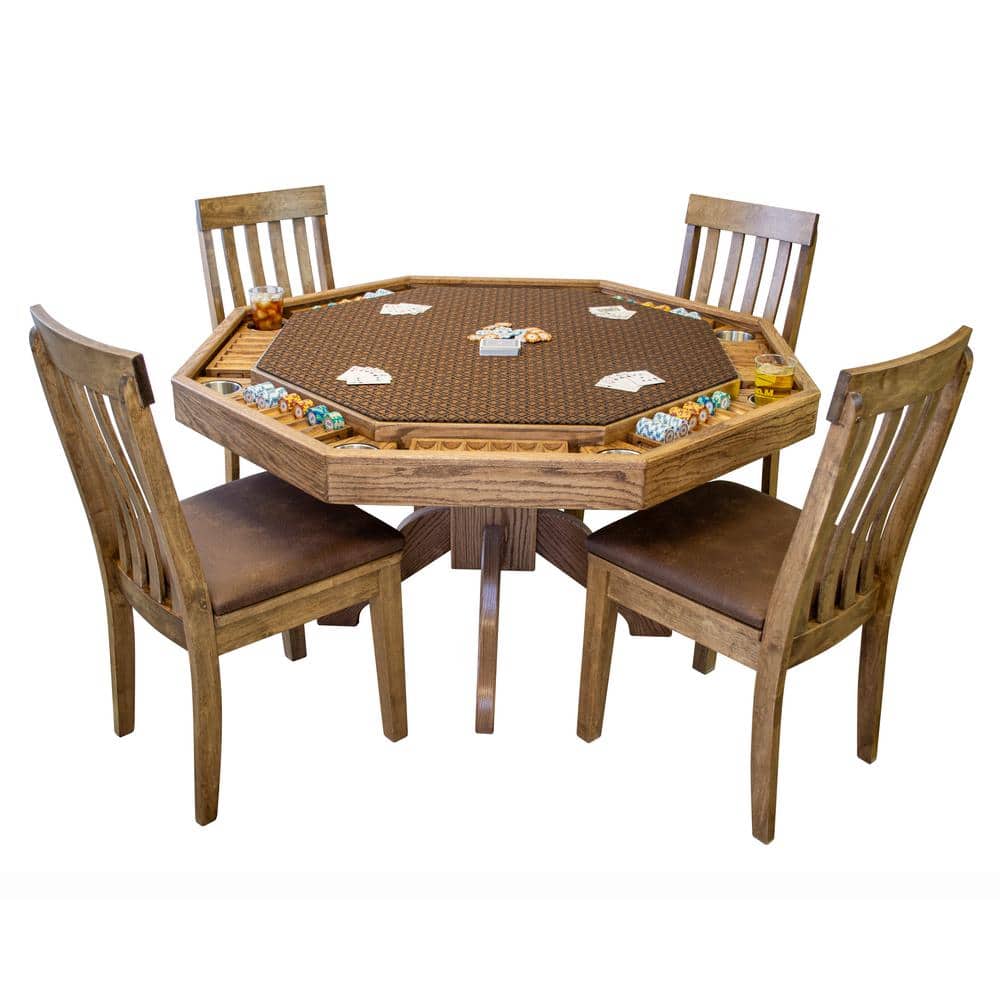 Mocha Knotty Alder 54'' Octagonal Poker Table with Cup Holders