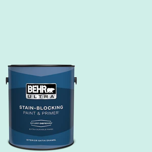 BEHR ULTRA 1 gal. #490A-1 Teal Ice Extra Durable Satin Enamel Interior Paint & Primer