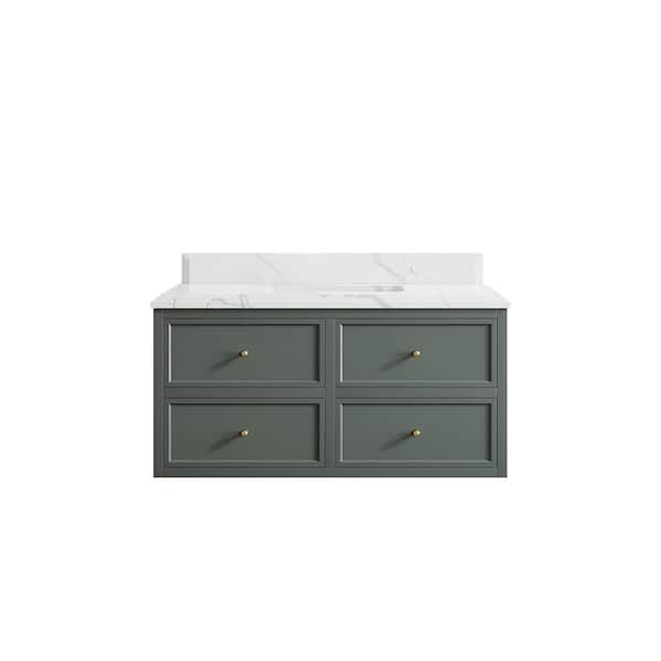 Willow Collections Roswell 42 in. W x 22 in. D x 36 in. H Single Sink Bath Vanity in Pewter Green with 1.5 in. Calacatta Laza qt. Top