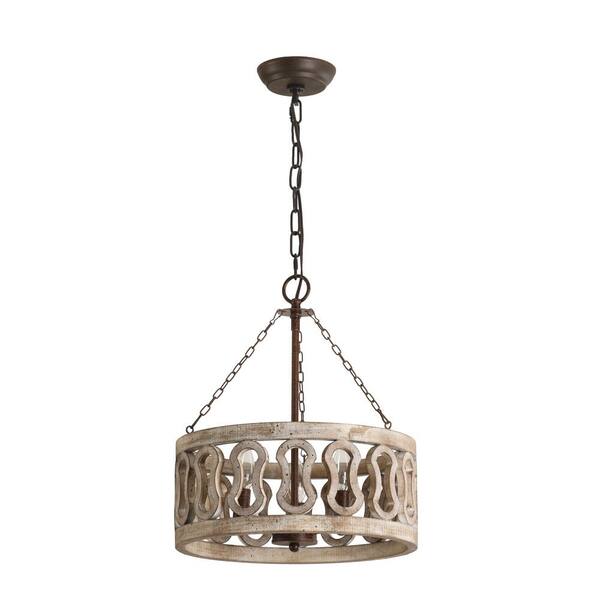 3-Light Weathered Wood Drum Shade 