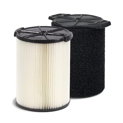Standard Pleated Paper Filter and Wet Application Foam Filter for Most 5 Gal. and Larger RIDGID Wet/Dry Shop Vacuums