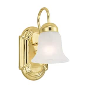 Hillstone 5 in. 1-Light Polished Brass Wall Sconce with White Alabaster Glass