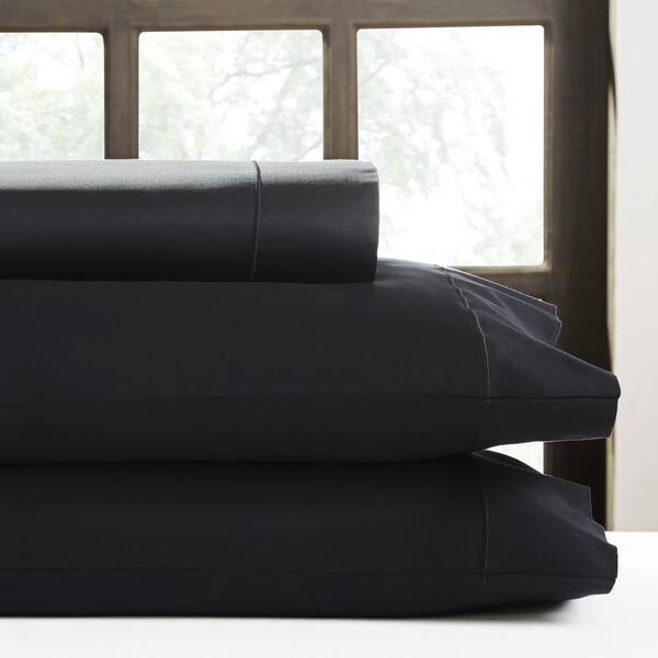 PERTHSHIRE Hotel Concepts 4-Piece Black Solid 580 Thread Count Cotton Queen Sheet Set