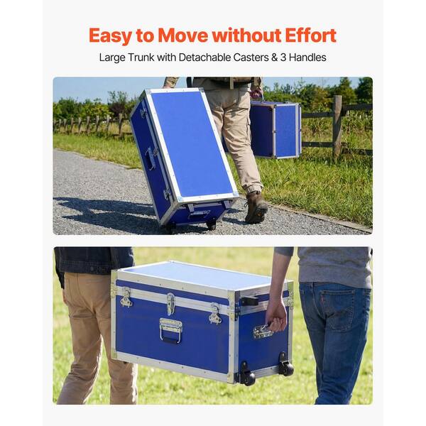 SKYSHALO Set of 2 Metal Storage Trunks, Wooden Boxes with 32.13 in