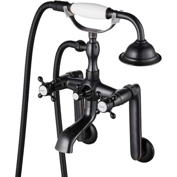 Unbranded Single-Handle Claw Foot Tub Faucet with 6 in. Center Adjustable Swing Arms Tub Mount Short Adapter in Oil Rubbed Bronze