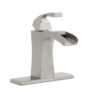 Leary Curve Single Hole Single-Handle Bathroom Faucet in Brushed Nickel