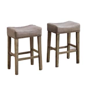 Counter Height 26 in. Gray PU Bar Stools for Kitchen Backless Stools Farmhouse Island Chairs Set of 2