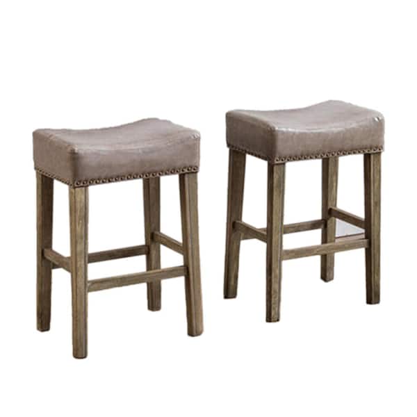 Unbranded Counter Height 26 in. Gray PU Bar Stools for Kitchen Backless Stools Farmhouse Island Chairs Set of 2