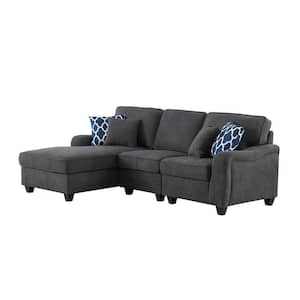 93 in. W 3-Piece Woven Sectional Fabric Sofa with Chaise in Dark Gray