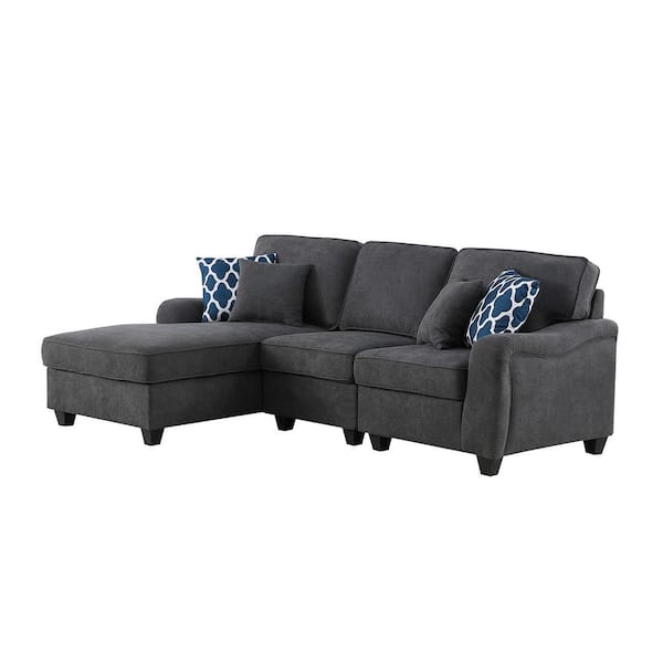 SIMPLE RELAX 93 in. W 3-Piece Woven Sectional Fabric Sofa with Chaise in Dark Gray