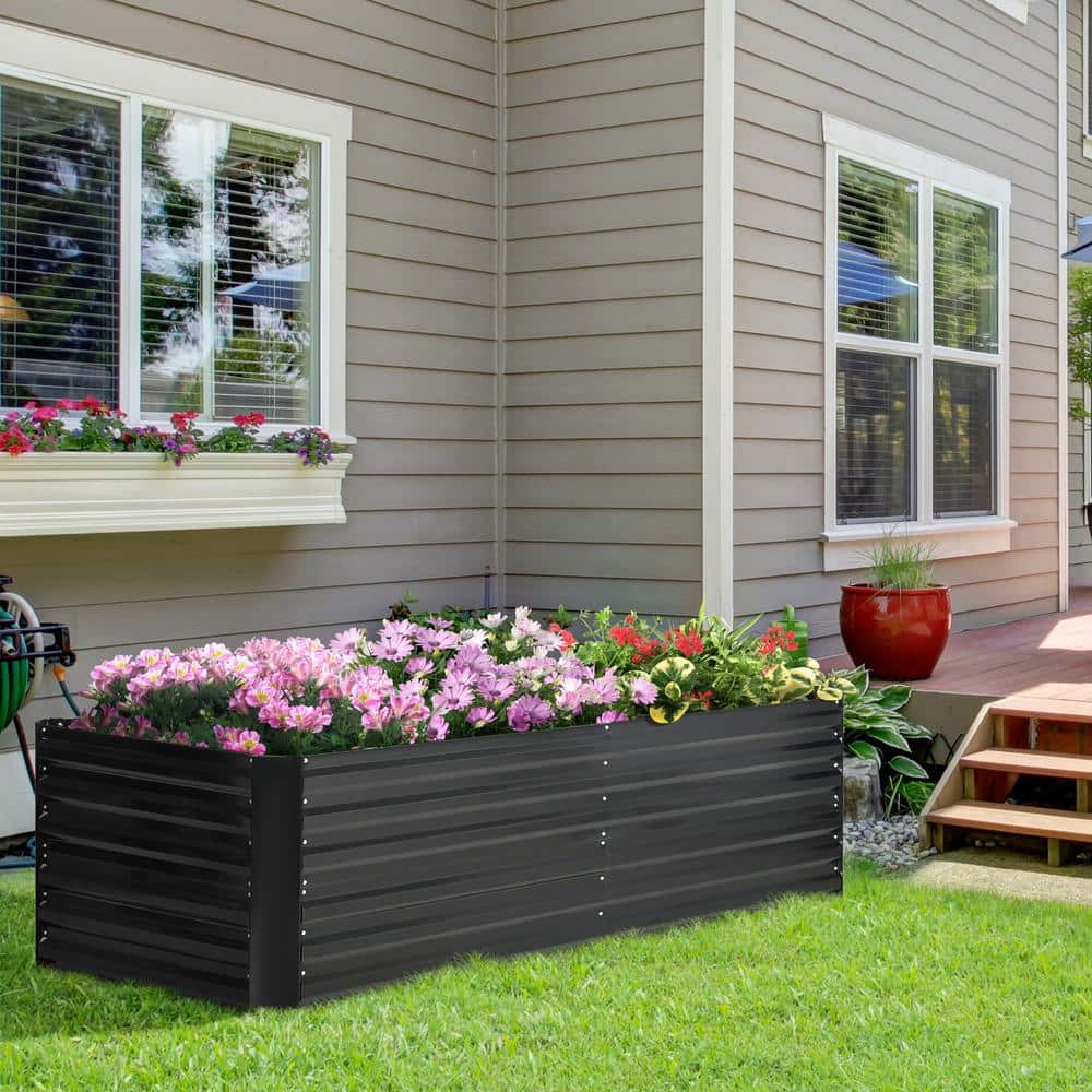 Black Galvanized Steel Outdoor Raised Garden Bed Planter